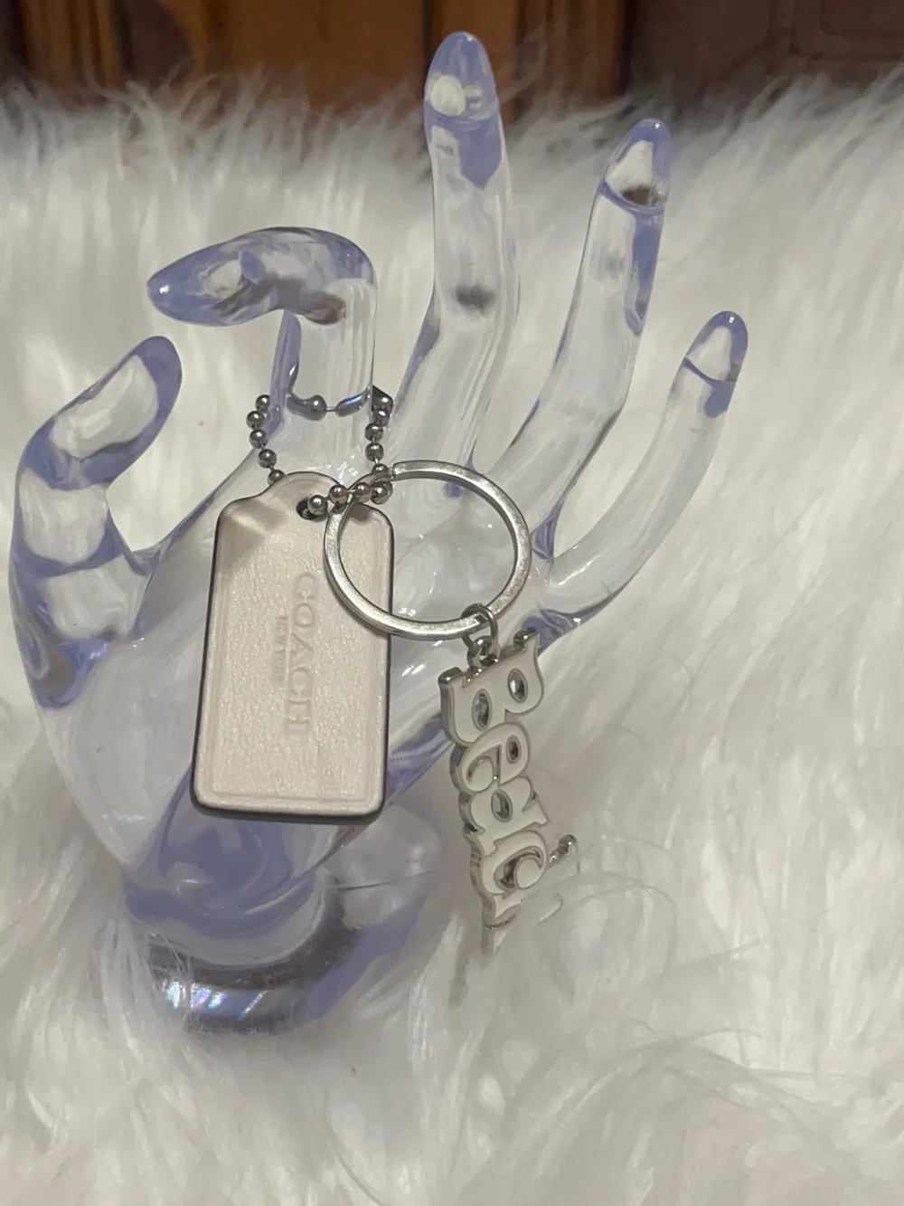 Coach  White Logo Tag  with unbranded Keychain